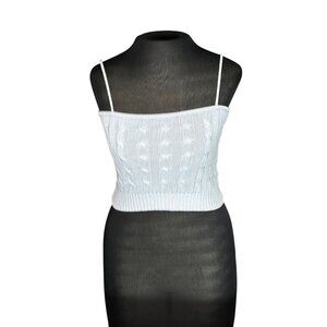 Brandy Melville White Knitted Crop Top With Cable Pattern Spaghetti Straps Women